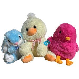 Plush Bunny Chick Trio - Blue Yellow & Pink 6"-8" Tall Kellytoy & DanDee